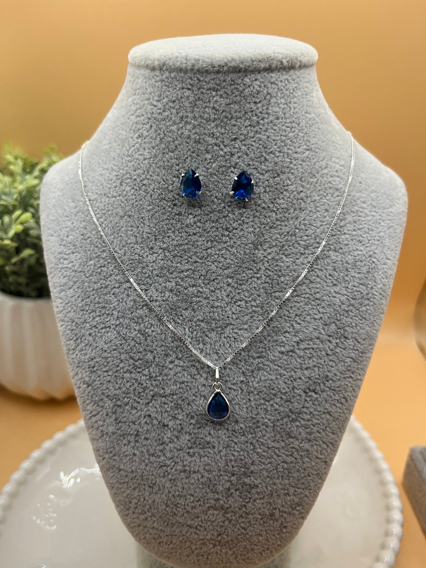 Conjunto prata 925 - azul marinho