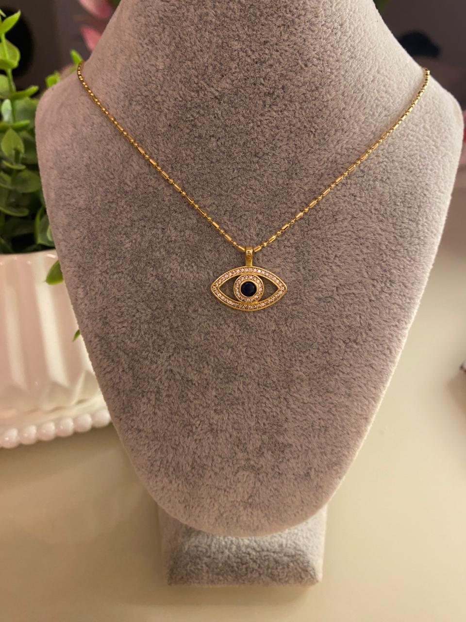 🧿 Colar Olho Grego Dourado com Zircônias