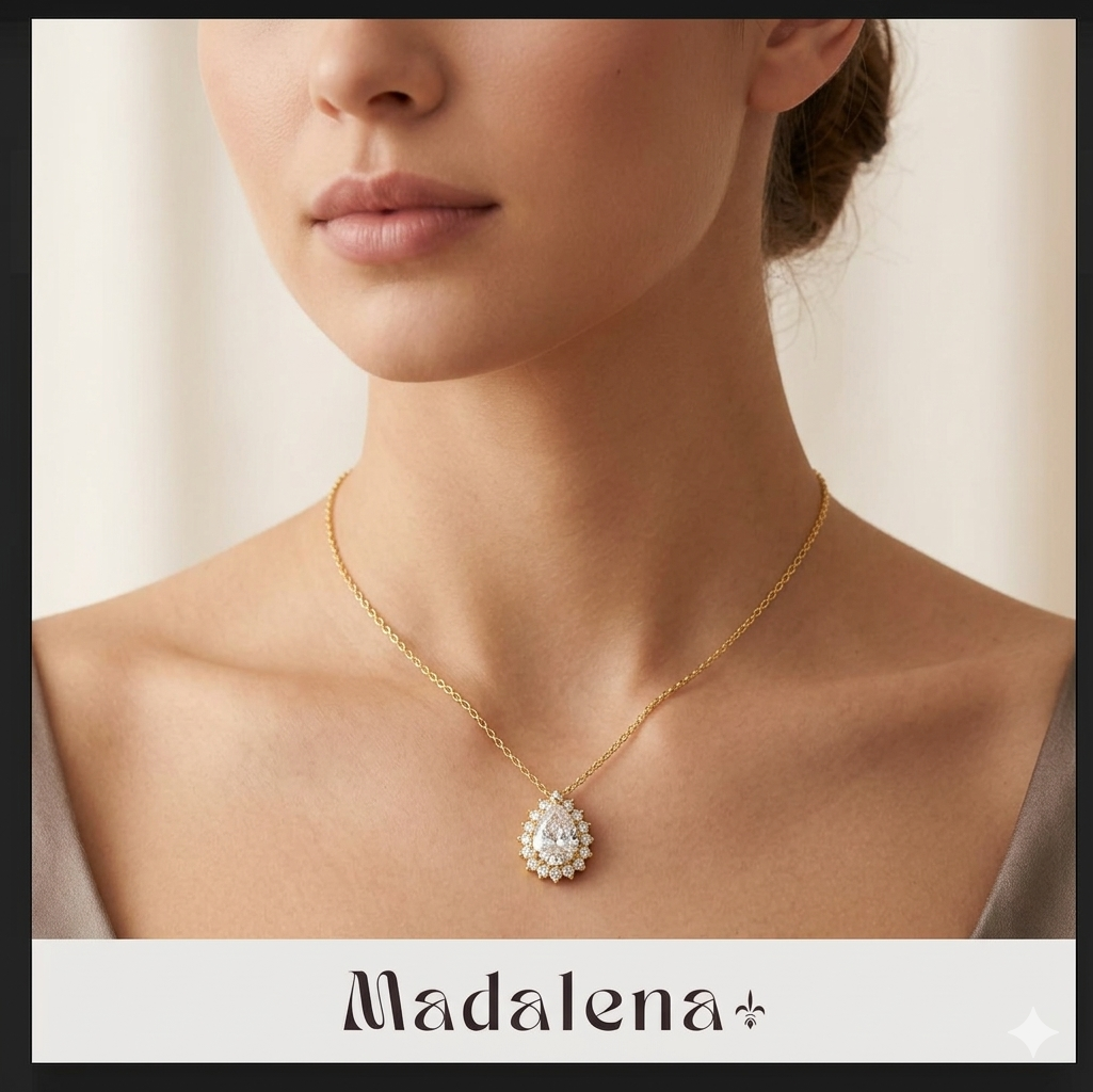 Colar Veneziana com Gota Cristal - Hipoalergênico