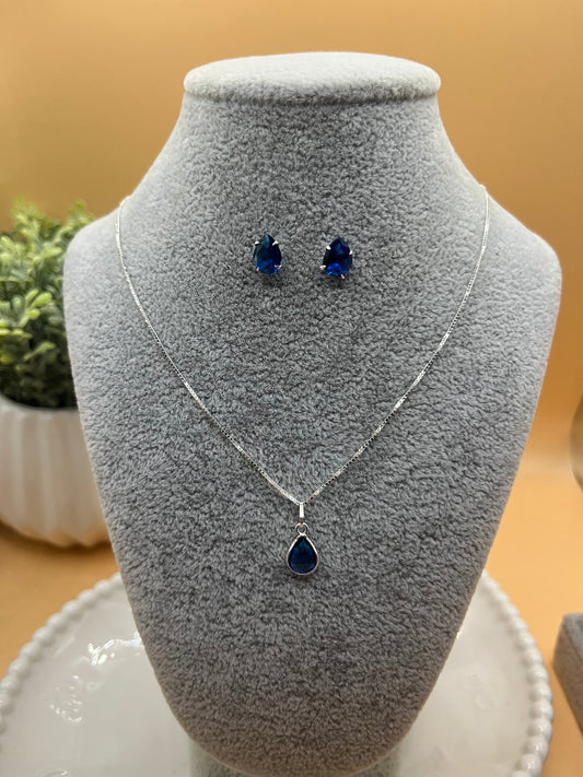 Conjunto prata 925 - azul marinho