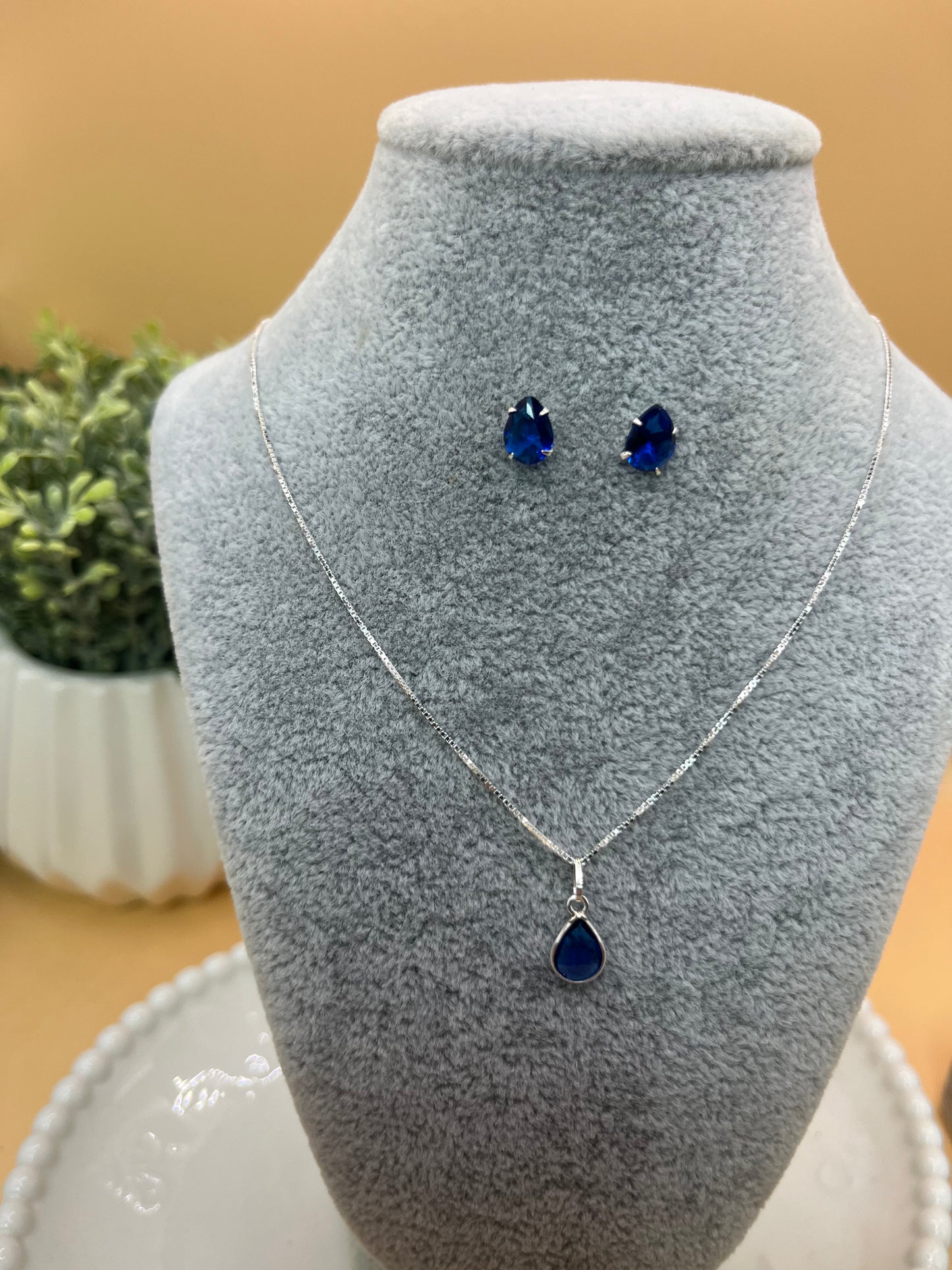 Conjunto prata 925 - azul marinho