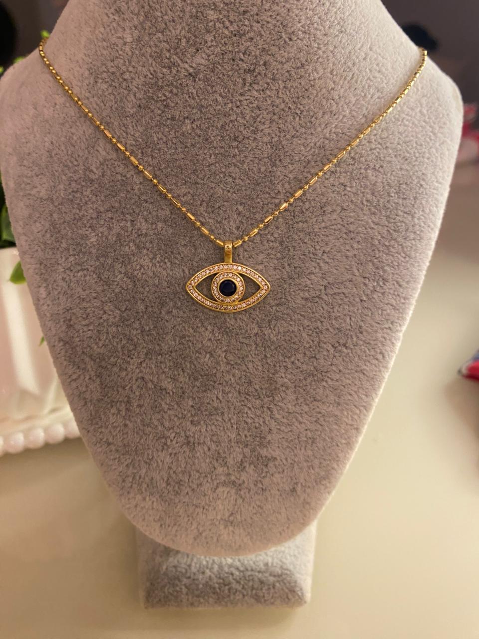 🧿 Colar Olho Grego Dourado com Zircônias
