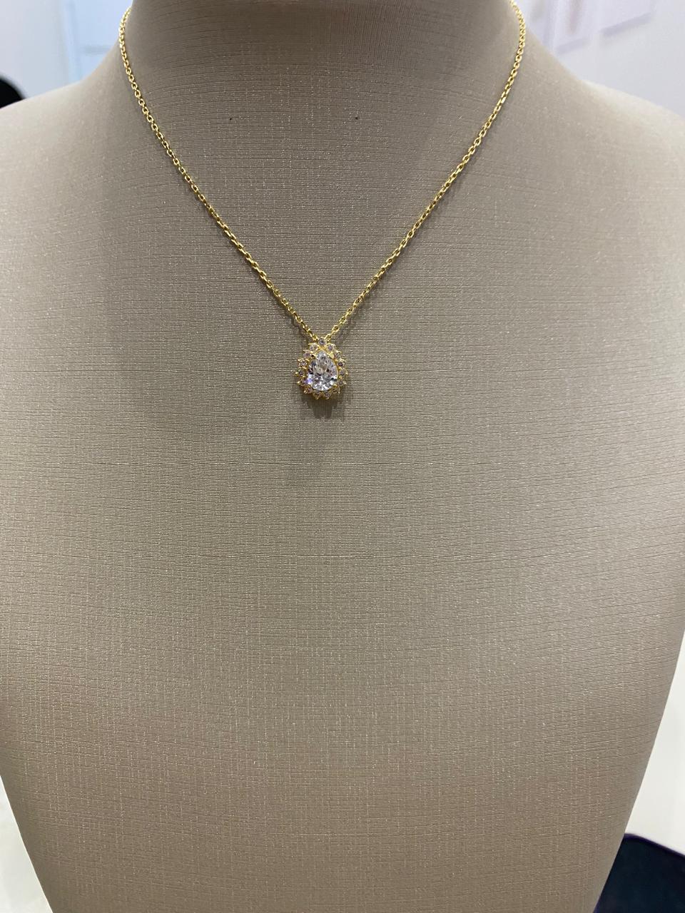 Colar Veneziana com Gota Cristal - Hipoalergênico