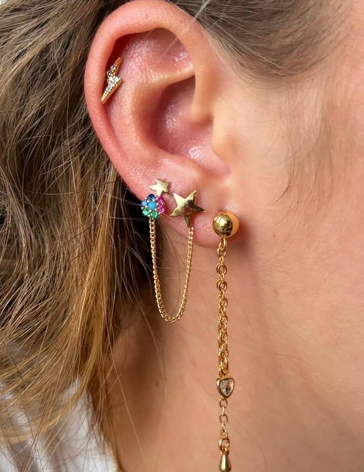 Brinco Estrela com Corrente dois furos