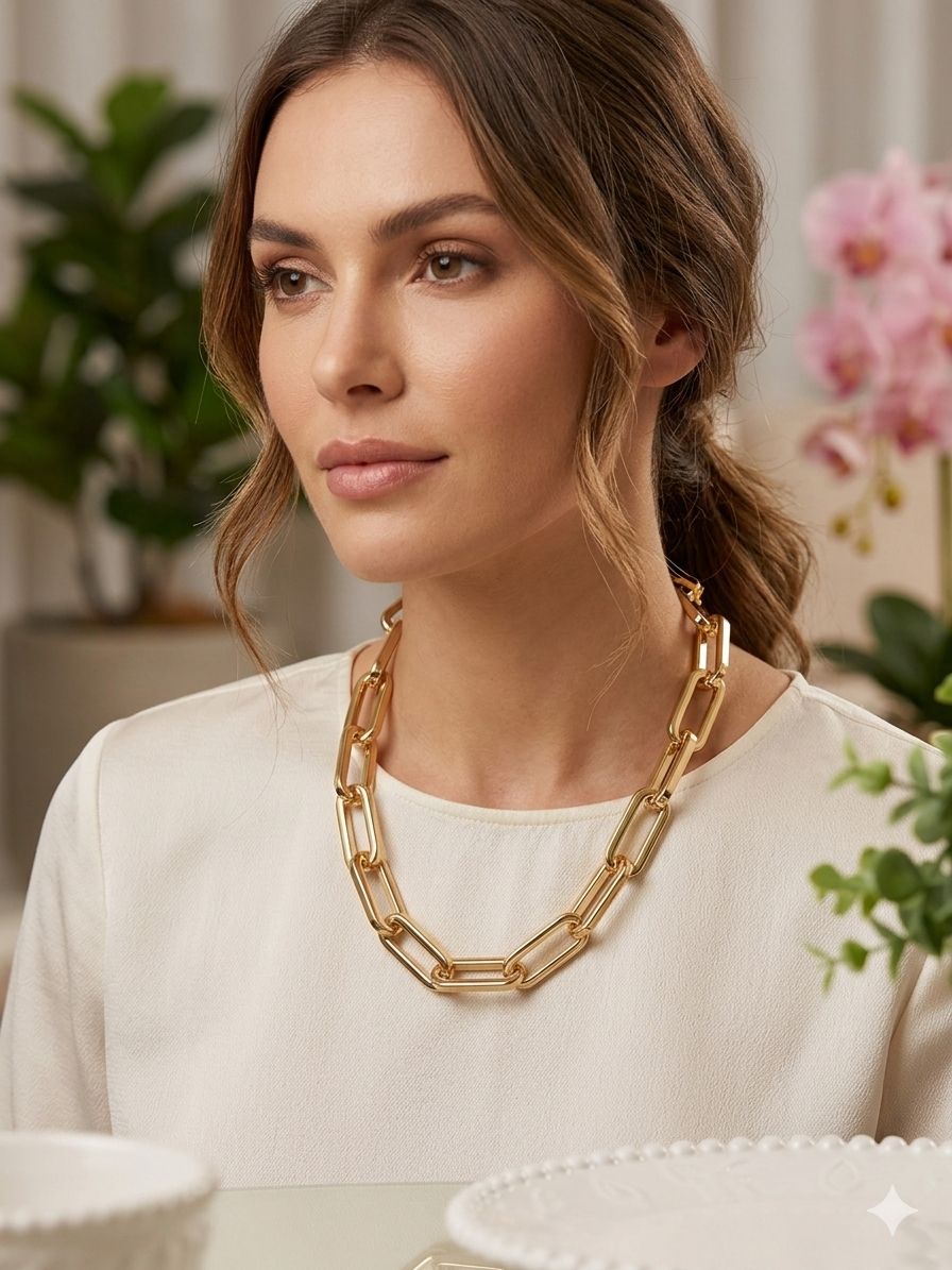 ✨ Colar Dourado de Elos – Moderno, Versátil e Sofisticado