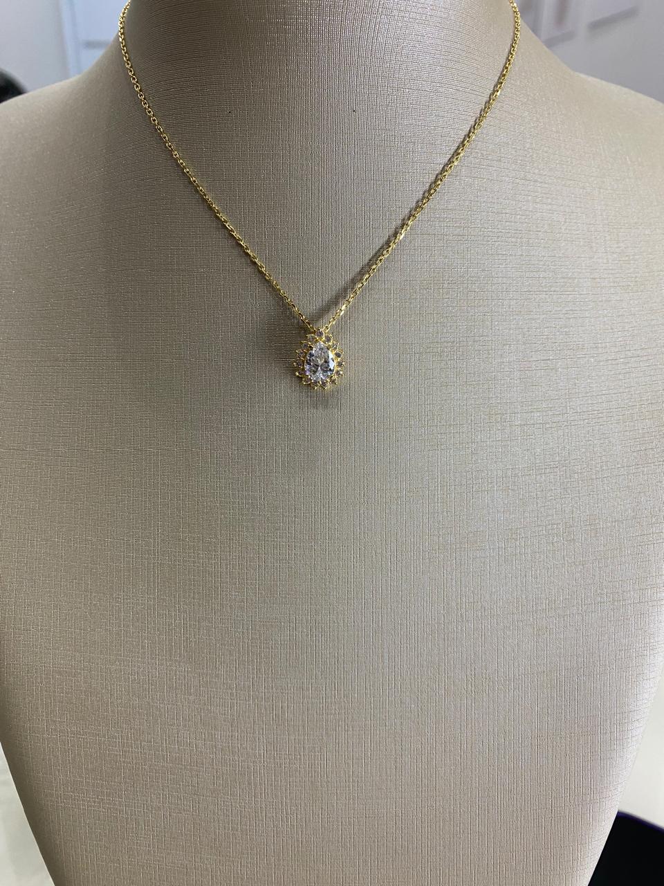Colar Veneziana com Gota Cristal - Hipoalergênico
